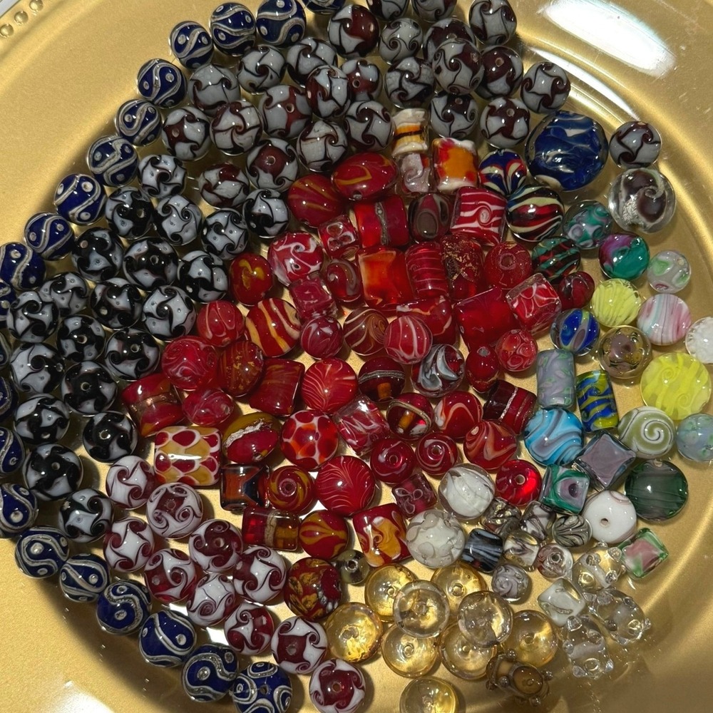 Handblown Glass Bead Lot Various Shapes Sizes Crafts Jewelry Making NEW